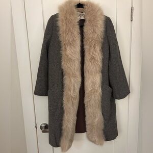 Vintage Koupy Wool Tweed Coat Faux‑Fur Style Collar Retro Glam Made in England